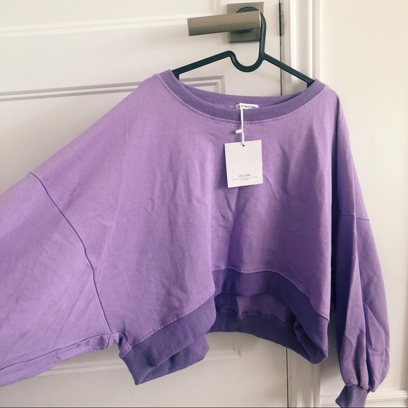 HELLOMI Sweaters - Oversize baggy purple cropped sweater